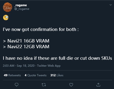 AMD 6000系显卡或为12/16G显存 280W 性价比远超3080插图1 AMD 6000系显卡或为12/16G显存 280W 性价比远超3080