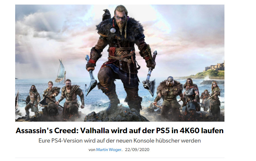 《刺客信条：英灵殿》PS5版也将是真4K/60FPS