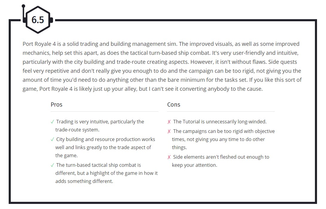《海商王4》Wccftech 6.5分：非此类游戏粉丝不推荐