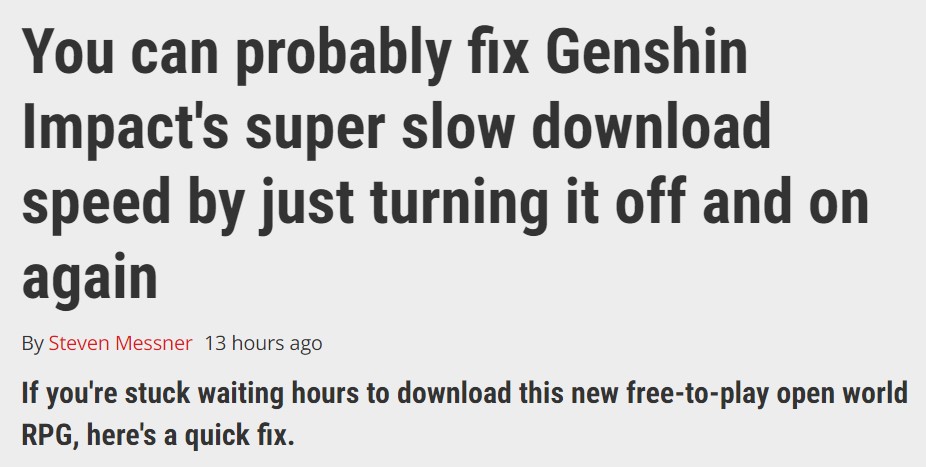 就离谱!欧美玩家《原神》下载巨慢 外媒:下载关了再开效果超好插图 欧美玩家《原神》下载巨慢 外媒:下载关了再开效果超好