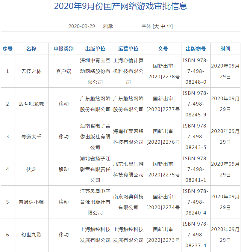 9月新一批国产网游版号出炉 共计66款多数为手游