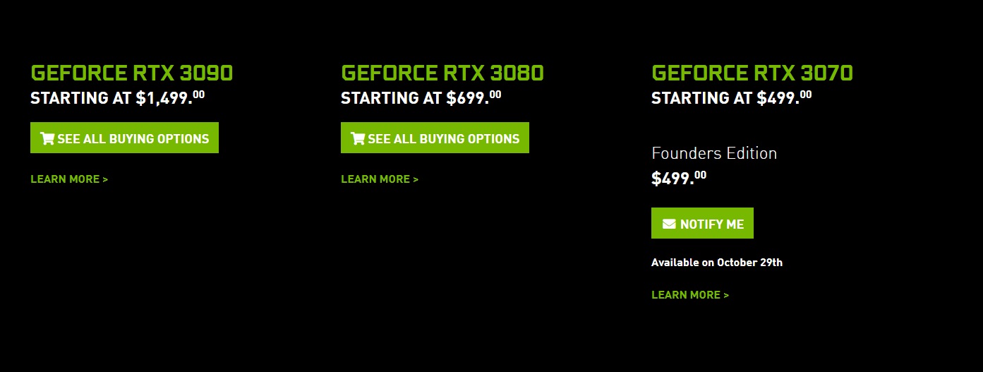 翻车不断,英伟达官网更改信息:RTX 3070发售时间跳票至10月29日插图 英伟达官网更改信息:RTX 3070发售时间跳票至10月29日