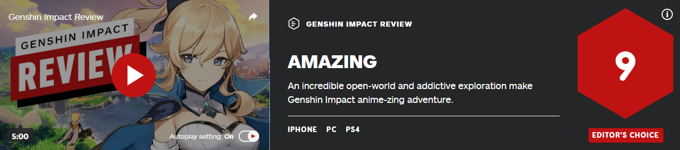 《原神》IGN评9分好评：这游戏玩起来真上瘾