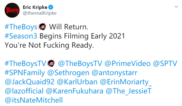 反超英剧《黑袍纠察队》第三季将于2021年年初开拍