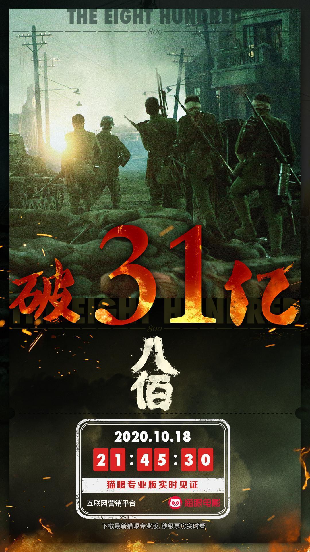 《八佰》 总票房破31亿！延期至11月21日