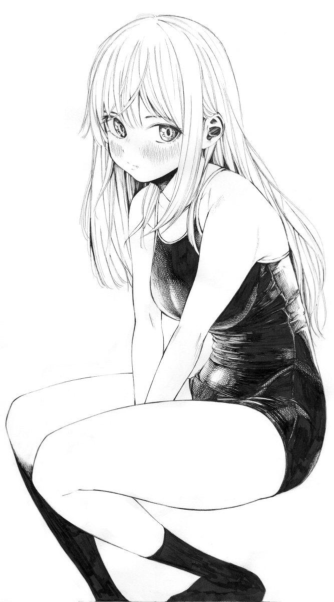 每日好图：P站#黑白手绘风#女子高中生#JK#插画欣赏【画师：ガガイモ】