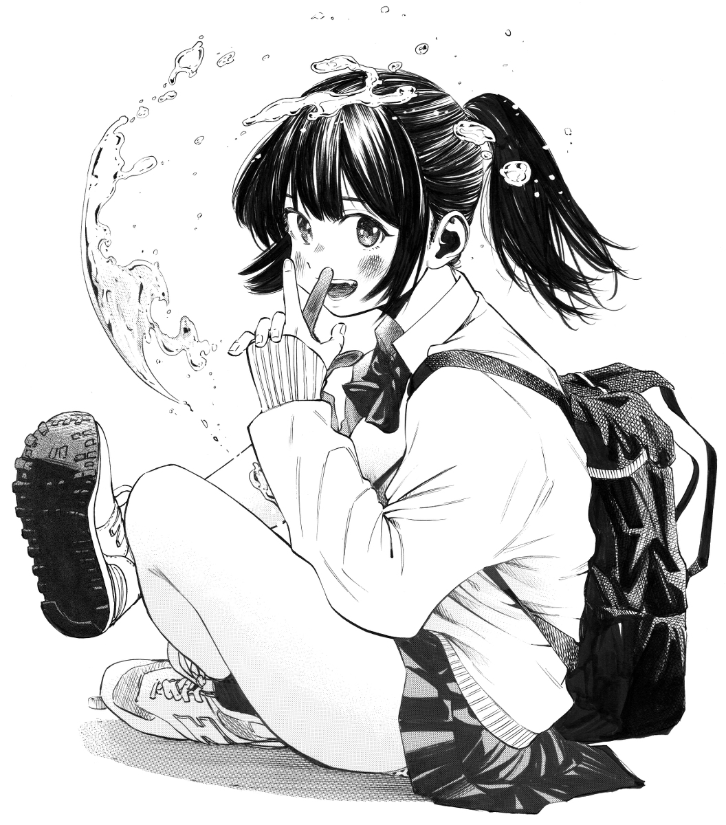 每日好图：P站#黑白手绘风#女子高中生#JK#插画欣赏【画师：ガガイモ】