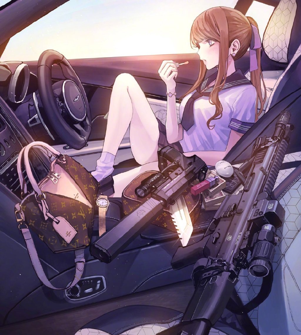 每日好图：JK、枪与车【画师：海凪コウ】