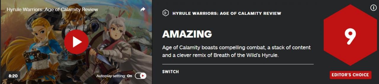 《塞尔达无双：灾厄启示录》IGN 9分：内容丰富、战斗精彩 