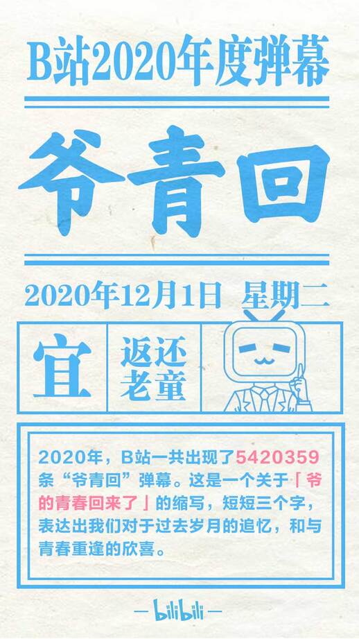 B站2020年度弹幕公布：“爷青回”