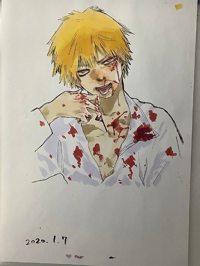 《地狱乐》作者“贺来友治”分享《电锯人》相关插画