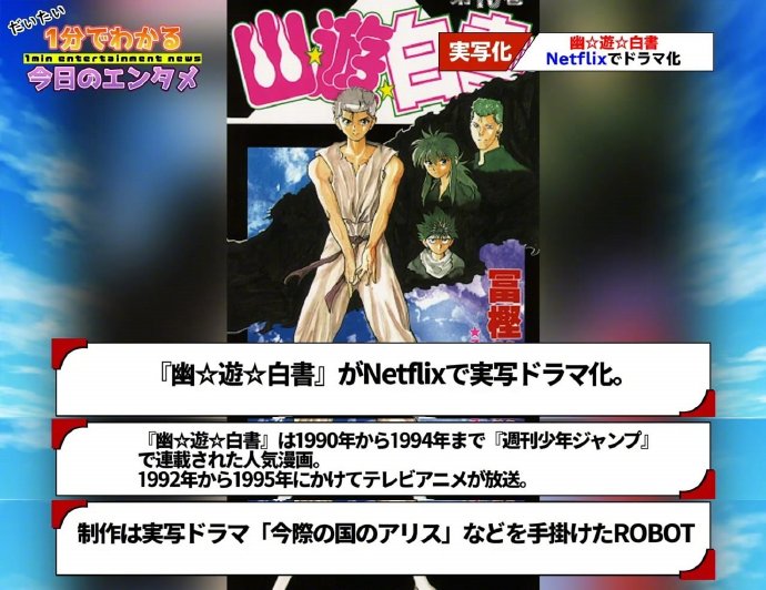 富坚义博《幽游白书》真人电视剧化，Netflix独播