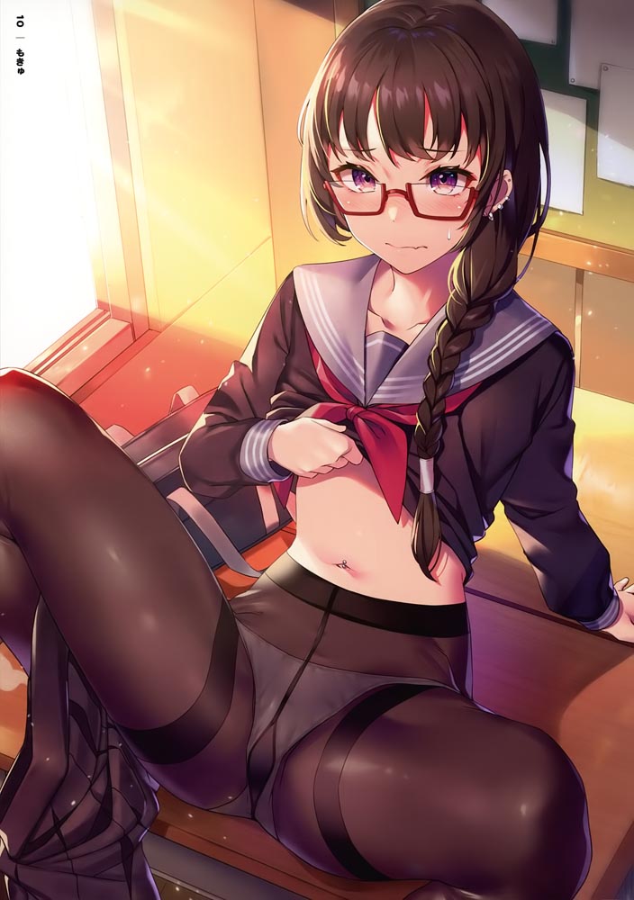 每日好图：肚脐×黑丝插画集[GAKAKU (よろず)] へそ×タイツ