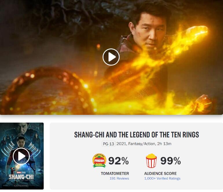 漫威新片《尚气》口碑大爆，烂番茄好评率92%