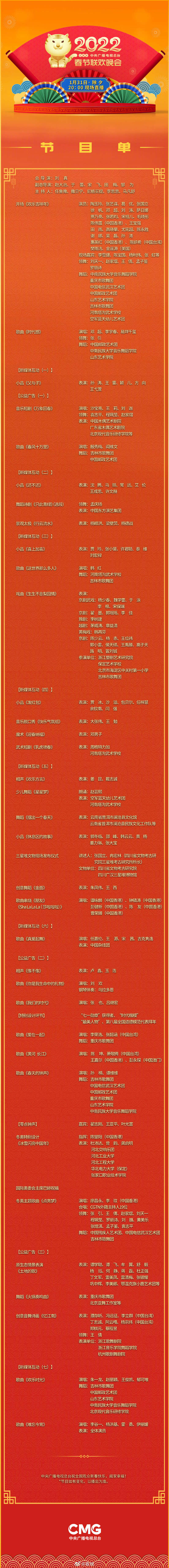 2022央视虎年春晚节目单公布