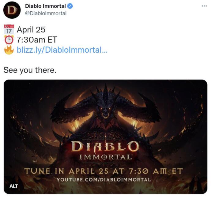《暗黑破坏神：不朽》将于4月25日进行特别直播，或将公布上线日期