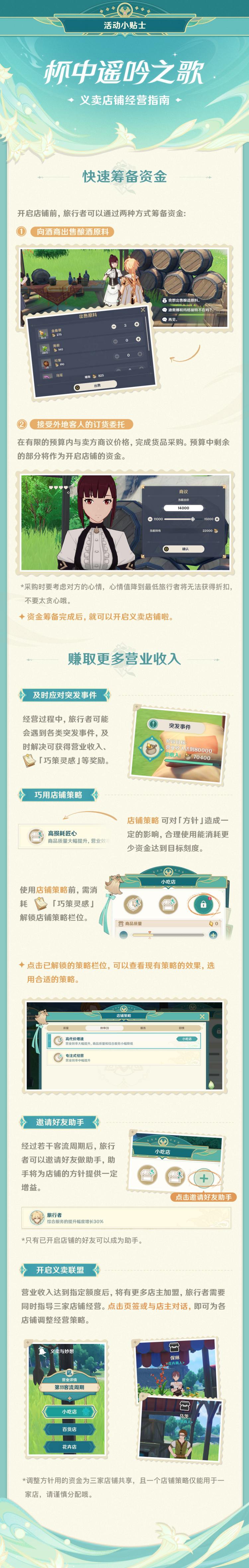 原神3.1：归风佳酿节活动「杯中遥吟之歌」义卖店铺经营指南