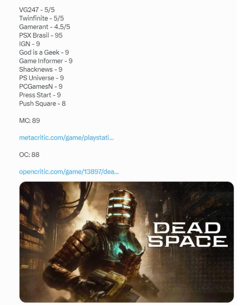 《死亡空间：重制版》媒体评分解禁：IGN 9分