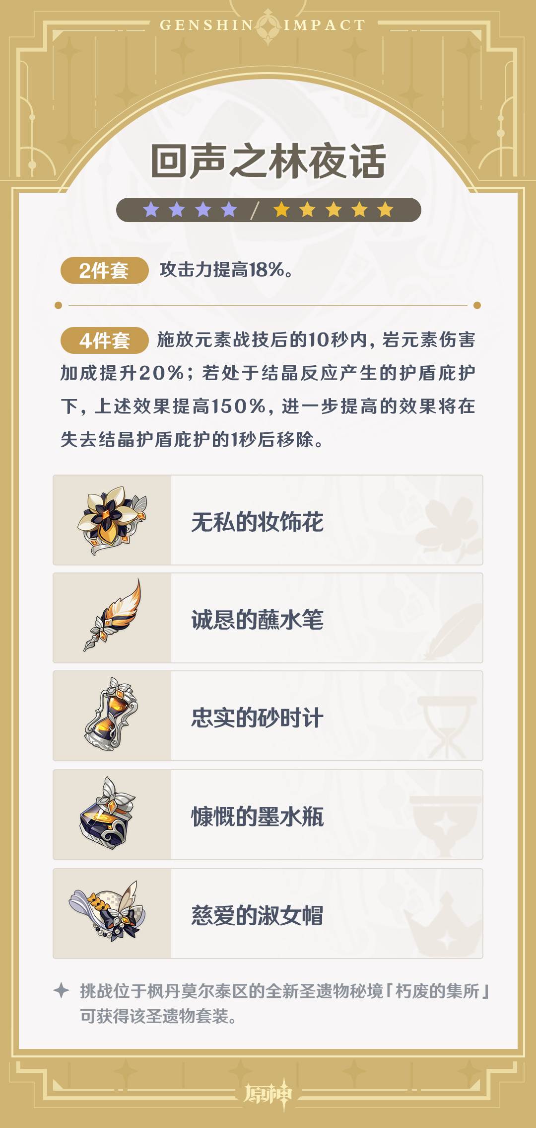 原神4.3：新圣遗物【回声之林夜话】、【昔时之歌】属性一览