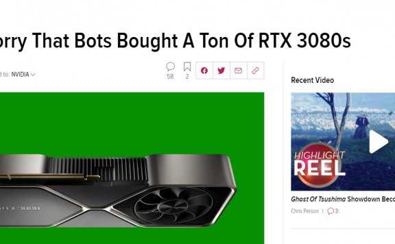 英伟达官方道歉:机器人买空了RTX 3080