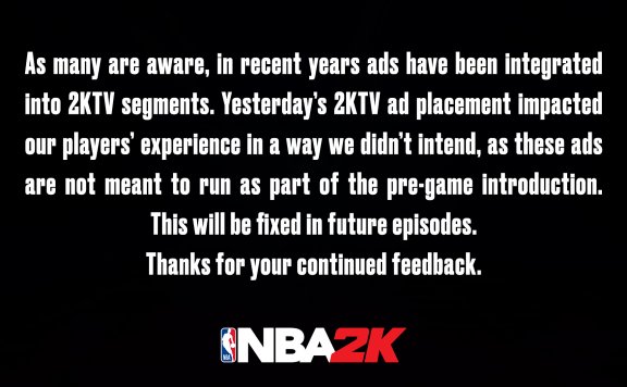 《NBA 2K21》内置广告将来会修复