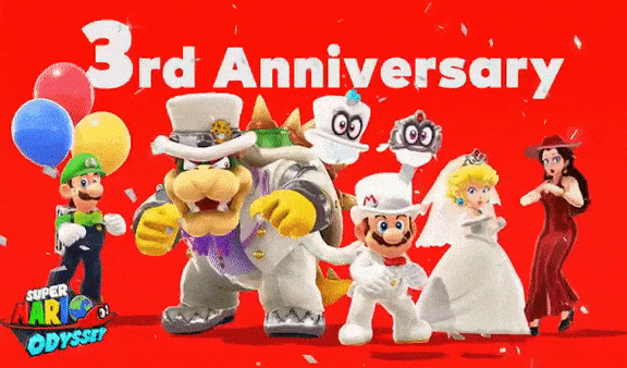 《超级马里奥：奥德赛》3周年官方祝贺动图