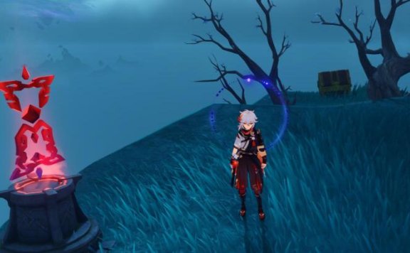 原神攻略：稻妻 鹤观岛—菅名山顶，挑战点旁边阴间宝箱